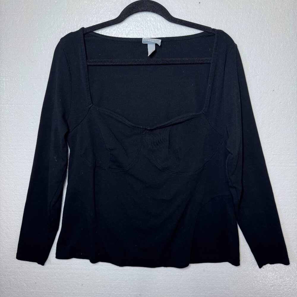 Future Collective Womens Plus Size 1X Black Long Sleeve Top Sweetheart Neckline